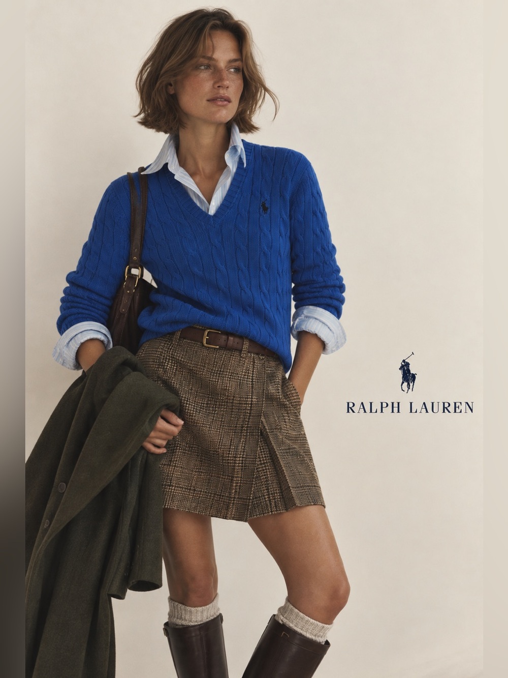 Polo Ralph Lauren Women's V-Neck Cable Knit 100% Cotton Sweater in Blue